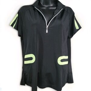 Jamie Sadock 1/4 Zip Golf Shirt Top Size M Black/Green Studded Lightweight